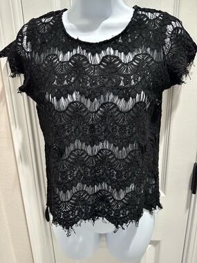 Black Lace Crochet Short Sleeve Blouse